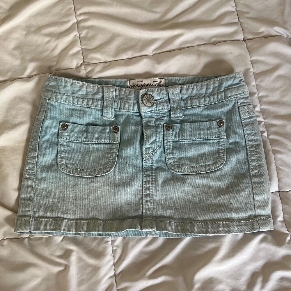 Vintage Y2K Aeropostale Blue Faded Mini Skirt